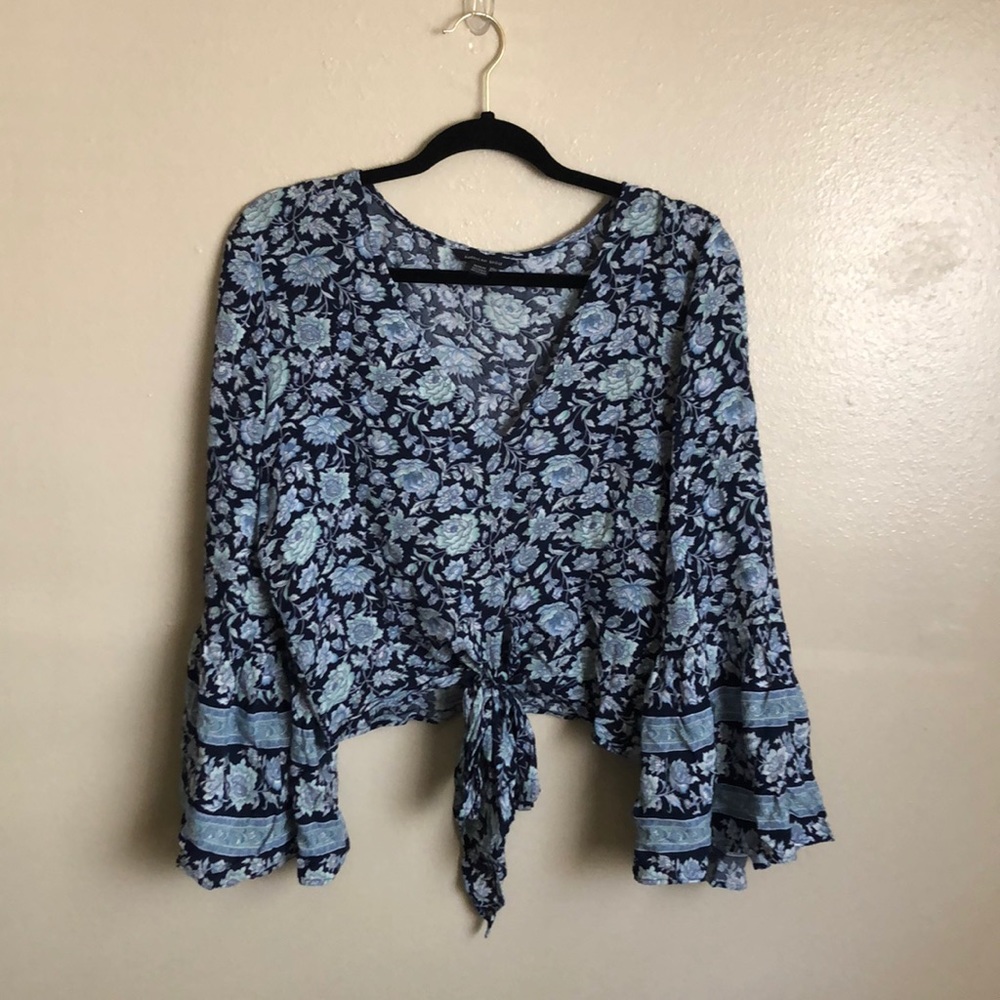 American Eagle Flowy Bell Sleeve Crop Top